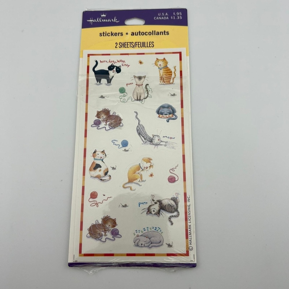 Hallmark Cat Stickers Vintage Kitten‎ Autocollants Sheet Scrapbook Craft